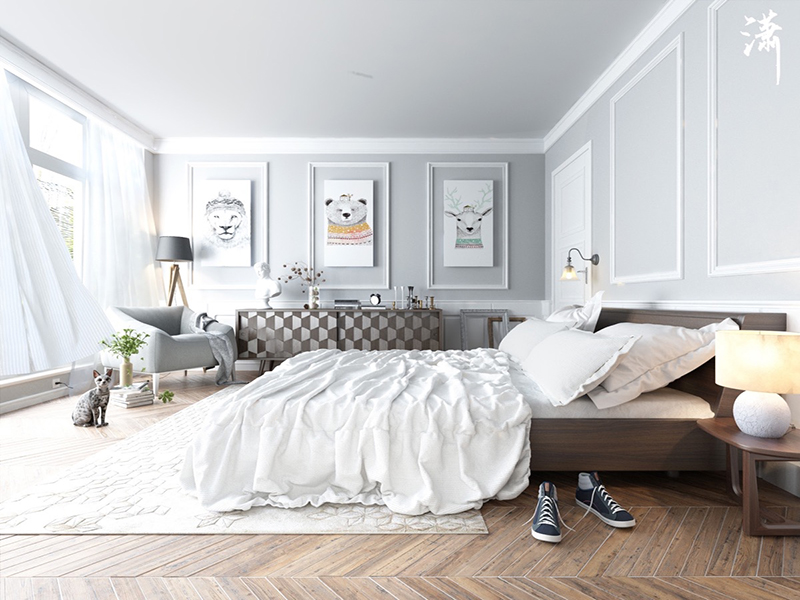 scandinavian bedroom with classic elements