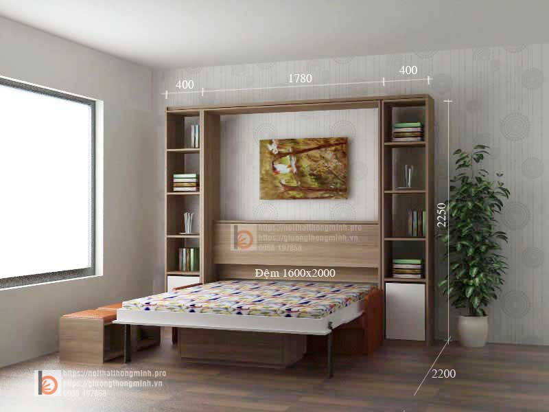 Giường thông minh đôi kết hợp sofa và tủ trang trí