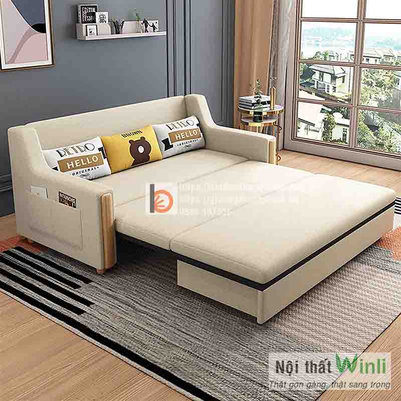 Sofa giường thông minh tay gỗ bọc nỉ-NGT Sofa giường thông minh tay gỗ bọc nỉ NGT