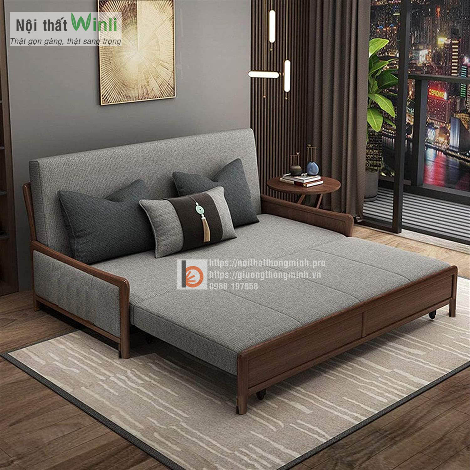 sofa giường tay gỗ bọc niỉ-tnt sofa giường tay gỗ bọc niỉ tnt