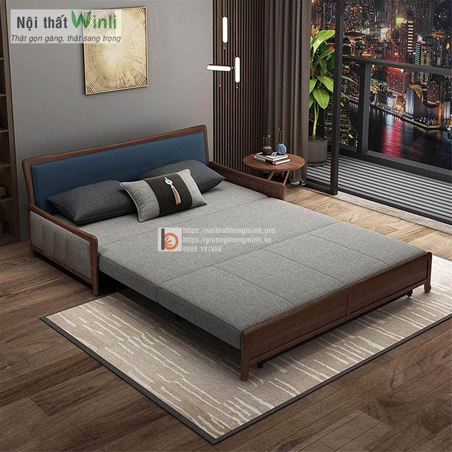 sofa giường tay gỗ bọc nỉ-tnt sofa giường tay gỗ bọc nỉ tnt