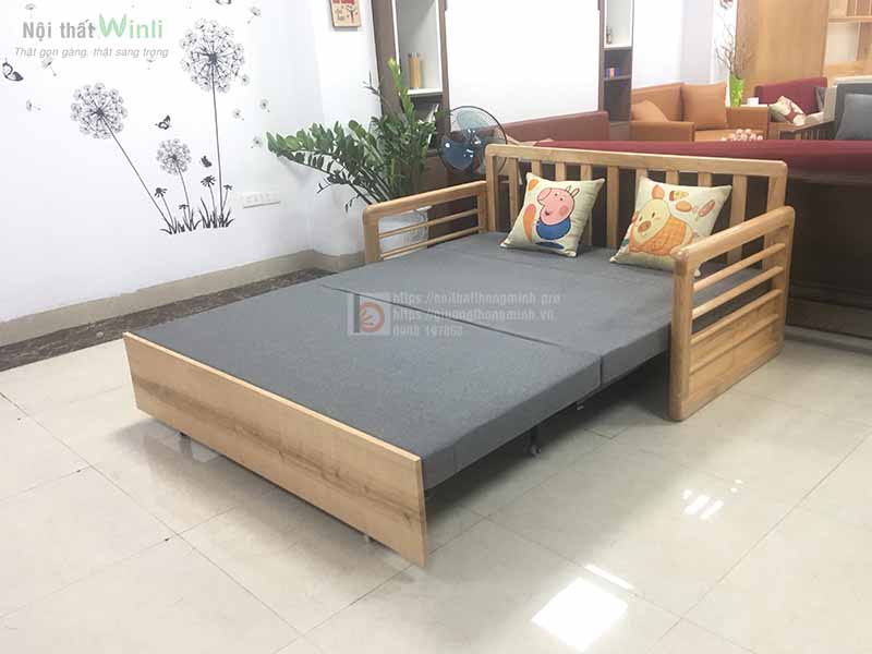 sofa giường tay gỗ nan tròn sofa giường tay gỗ nan tròn 1