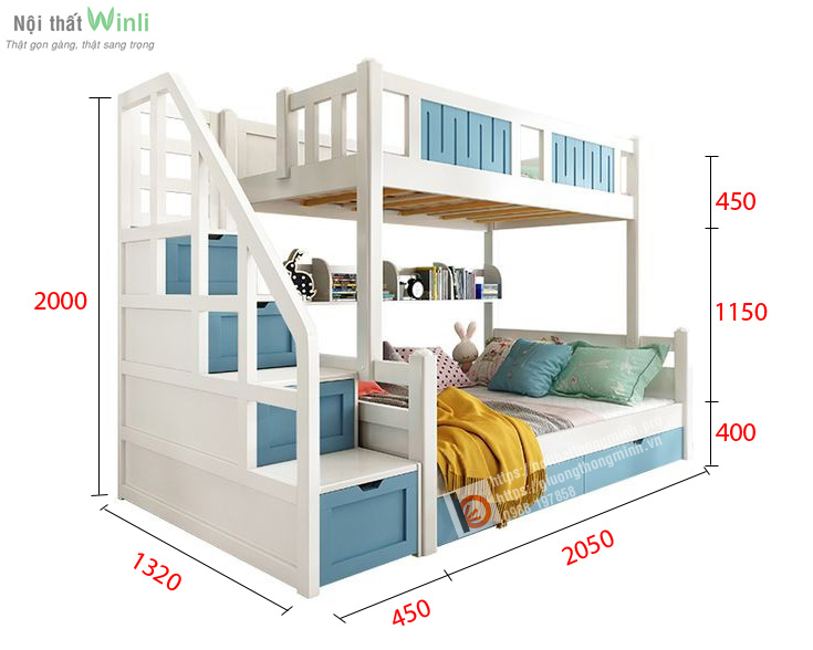 giường tầng màu trắng xanh giường tầng màu trắng