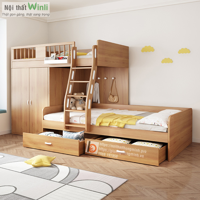 giường tầng gỗ tự nhiên có bàn học cho bé9 giuong tang go tu nhien co ban hoc cho be9